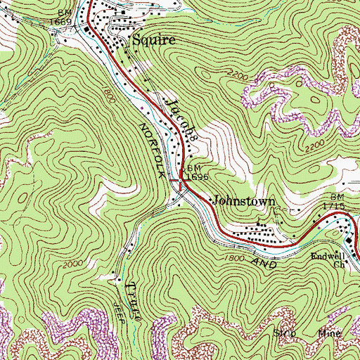 Topographic Map of Trace Branch, WV