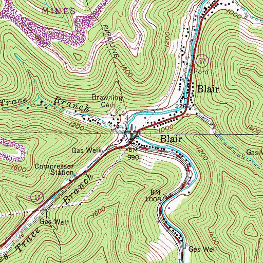 Topographic Map of Trace Branch, WV