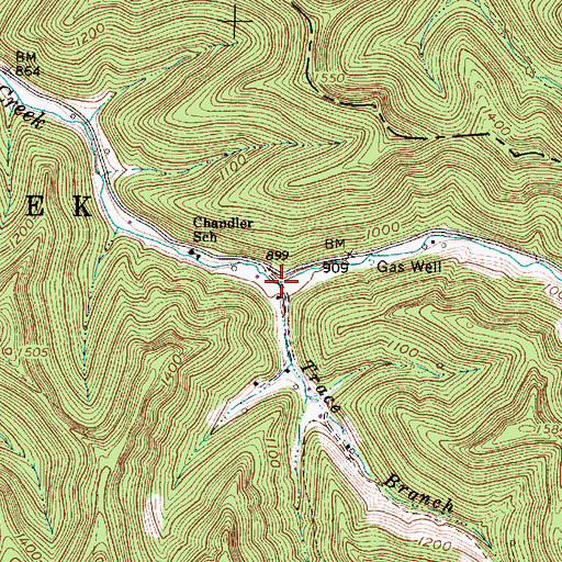Topographic Map of Trace Branch, WV