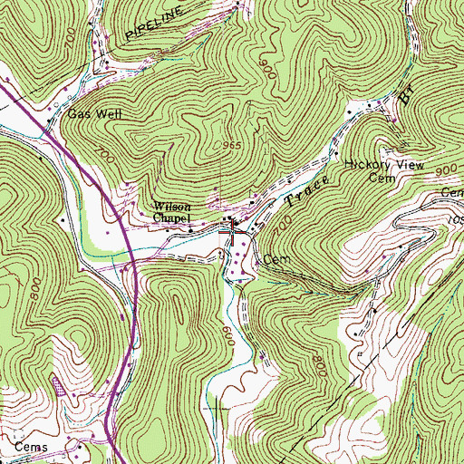 Topographic Map of Trace Branch, WV