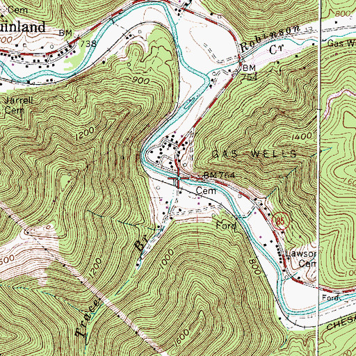 Topographic Map of Trace Branch, WV