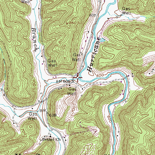 Topographic Map of Trace Creek, WV