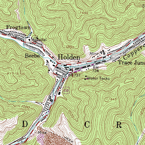 Topographic Map of Trace Fork, WV