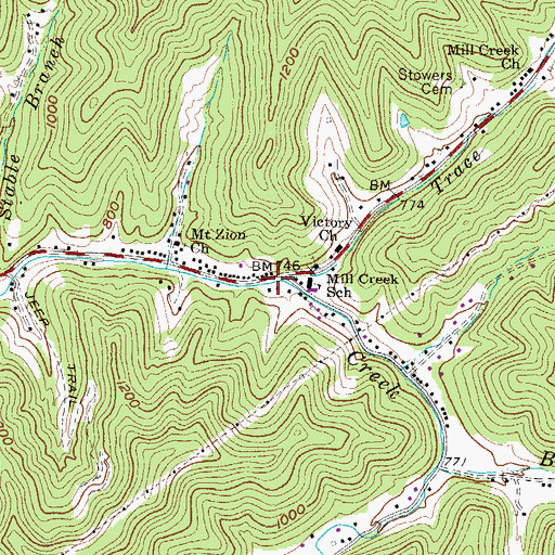 Topographic Map of Trace Fork, WV