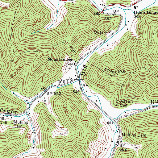Topographic Map of Trace Fork, WV
