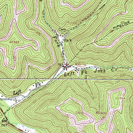Topographic Map of Trace Fork, WV