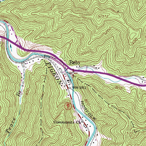 Topographic Map of Trace Fork, WV