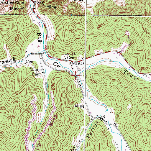 Topographic Map of Trace Fork, WV