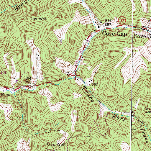 Topographic Map of Trace Fork, WV