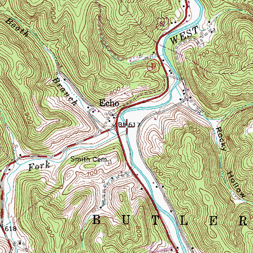 Topographic Map of Trace Fork, WV