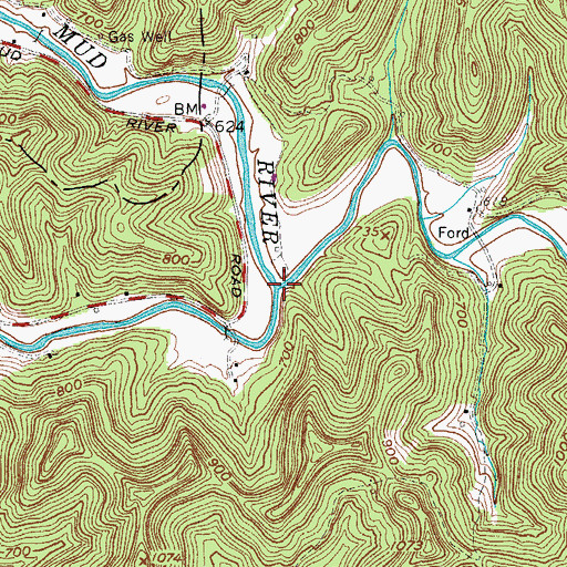 Topographic Map of Trace Fork, WV
