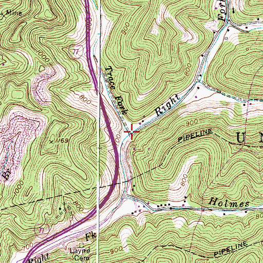 Topographic Map of Trace Fork, WV