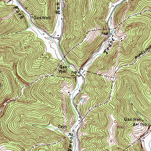 Topographic Map of Trace Fork, WV