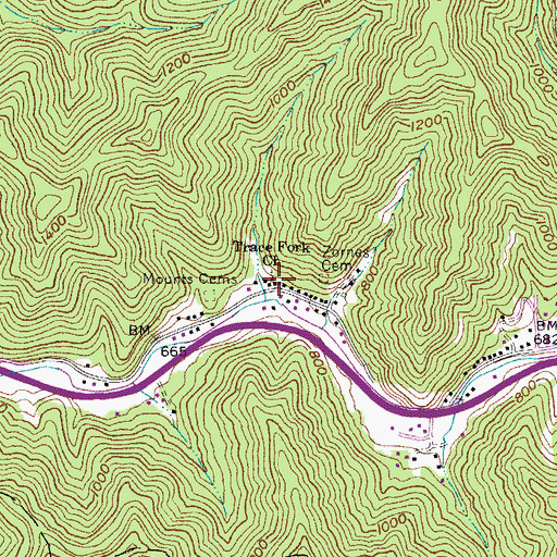 Topographic Map of Trace Fork Church, WV