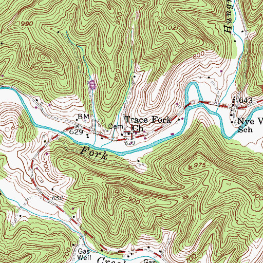 Topographic Map of Trace Fork Church, WV