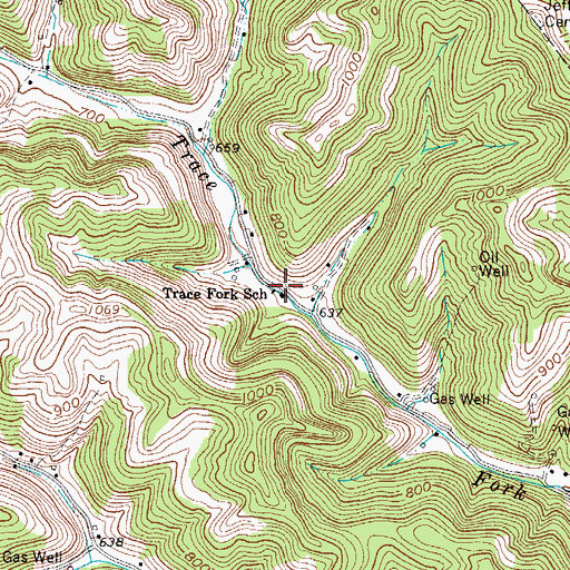 Topographic Map of Trace Fork School (historical), WV