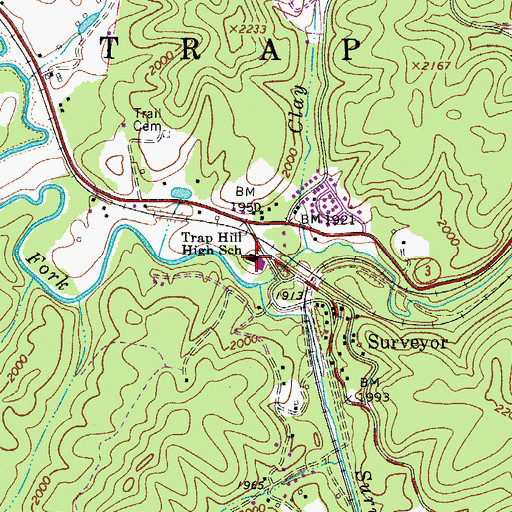 Topographic Map of Trap Hill High School (historical), WV