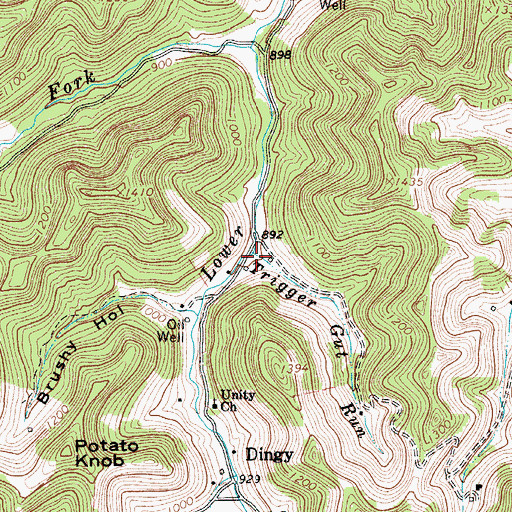Topographic Map of Trigger Gut Fork, WV