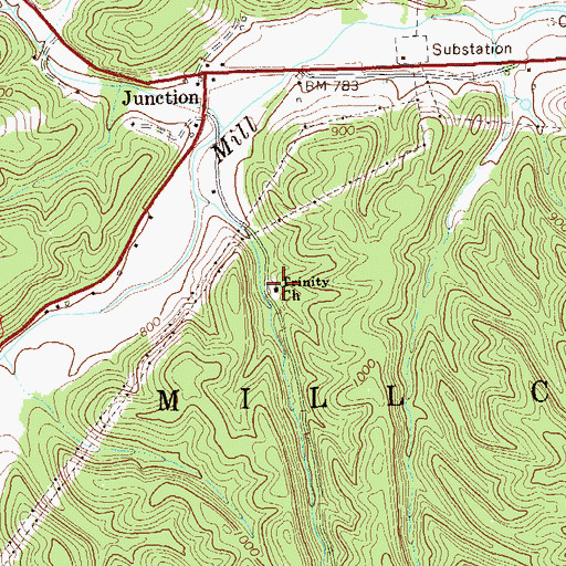 Topographic Map of Trinity Church, WV