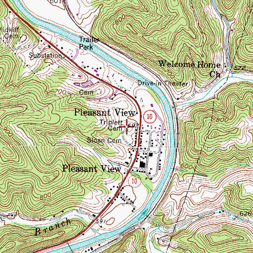 Topographic Map of Triplett Cemetery, WV