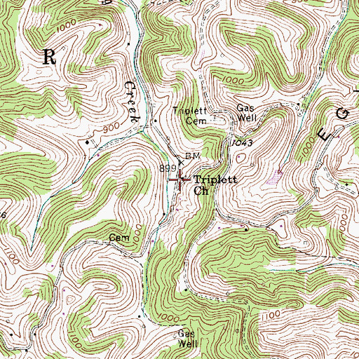 Topographic Map of Triplett Church, WV