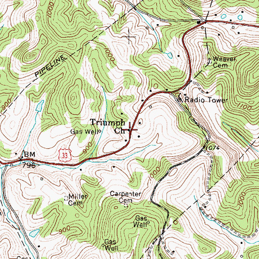 Topographic Map of Triump Church, WV