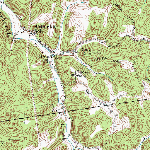 Topographic Map of Tucker Cemetery, WV