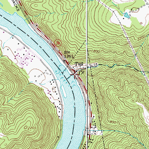 Topographic Map of Tug Creek, WV