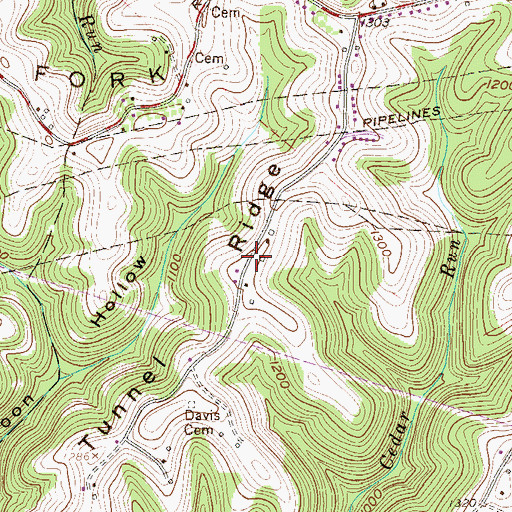 Topographic Map of Tunnel Ridge, WV