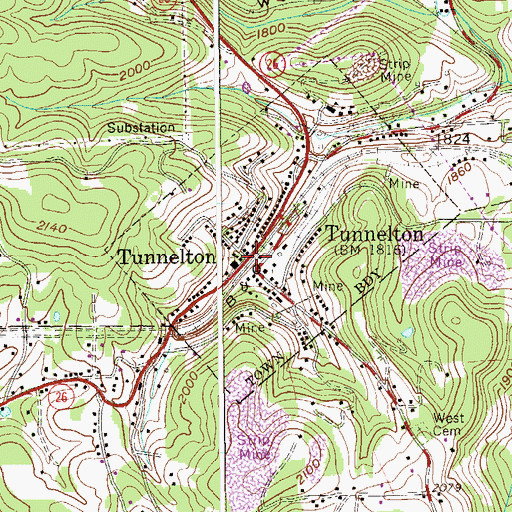 Topographic Map of Tunnelton, WV