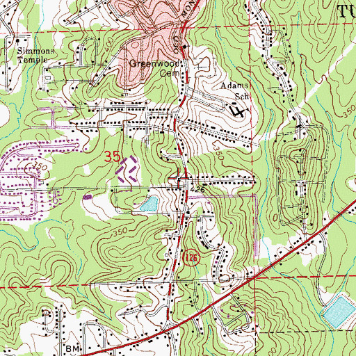 Topographic Map of Bowen United Methodist Church, AL