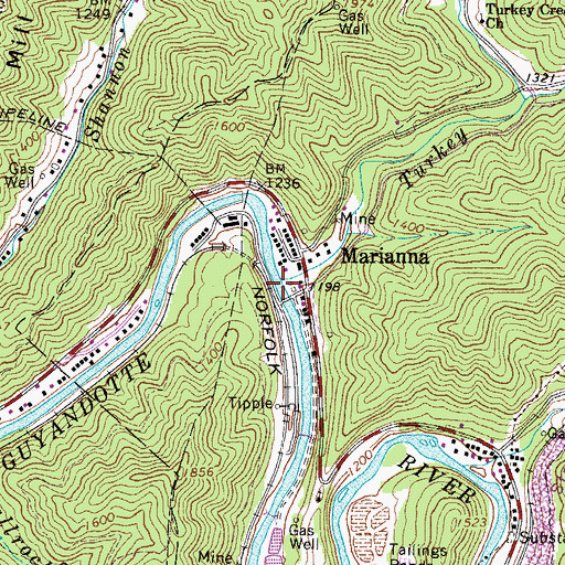 Topographic Map of Turkey Creek, WV