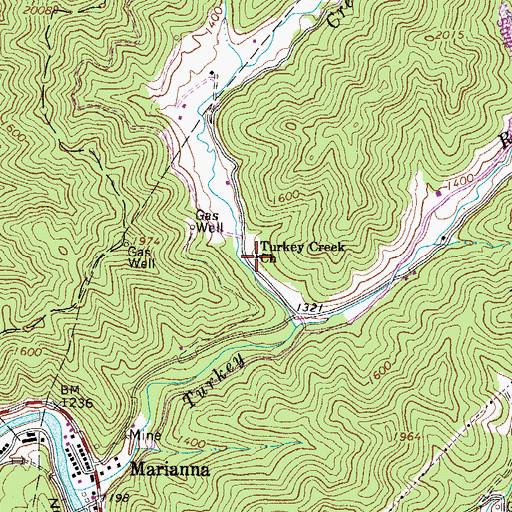 Topographic Map of Turkey Creek Church, WV