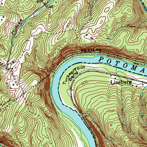 Topographic Map of Turkey Foot Bend, WV
