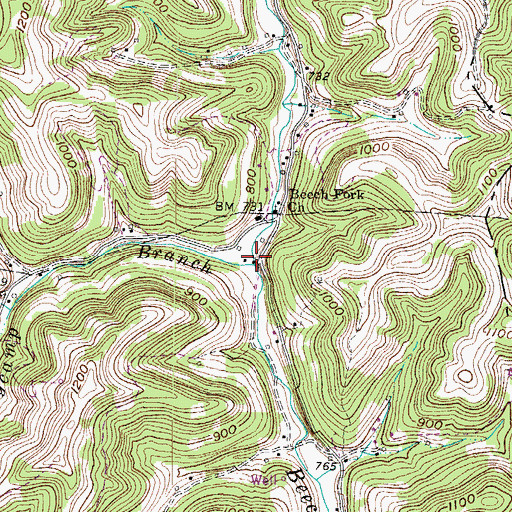 Topographic Map of Turkeycamp Branch, WV