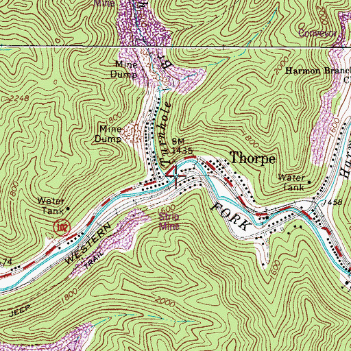 Topographic Map of Turnhole Branch, WV