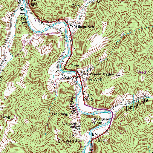 Topographic Map of Twelvepole Valley Church, WV