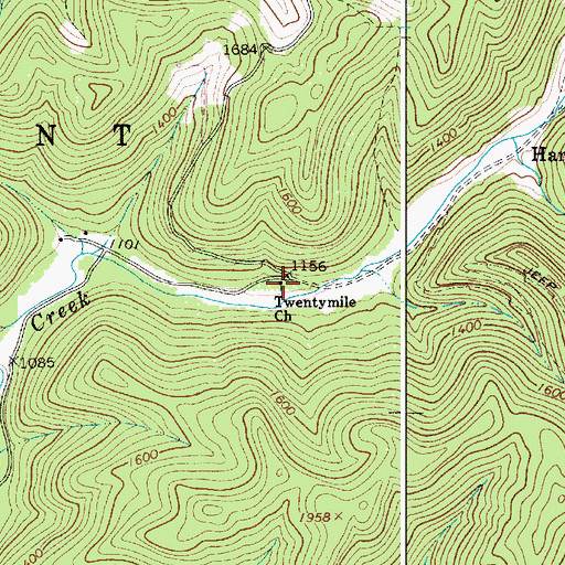 Topographic Map of Twentymile Church, WV