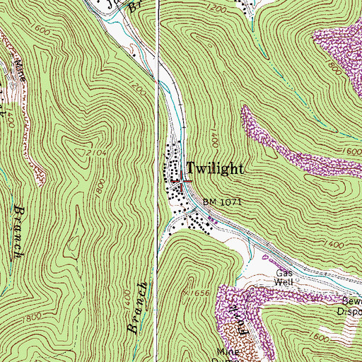 Topographic Map of Twilight, WV
