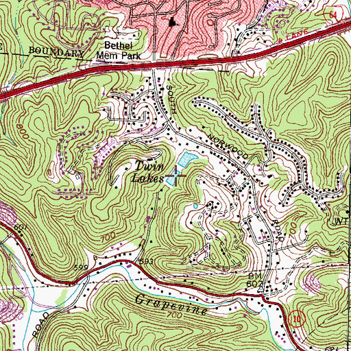 Topographic Map of Twin Lakes, WV