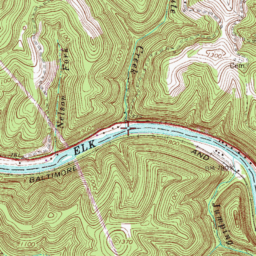 Topographic Map of Twisting Chute Creek, WV