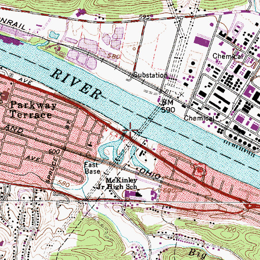 Topographic Map of Two and Three Quarter Mile Creek, WV