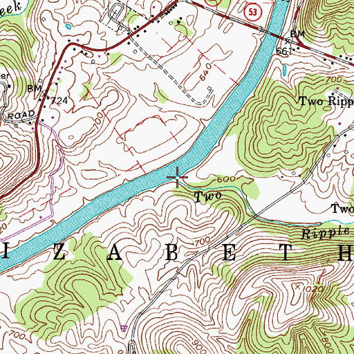 Topographic Map of Two Ripple Run, WV