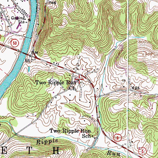 Topographic Map of Two Ripple Run Church, WV