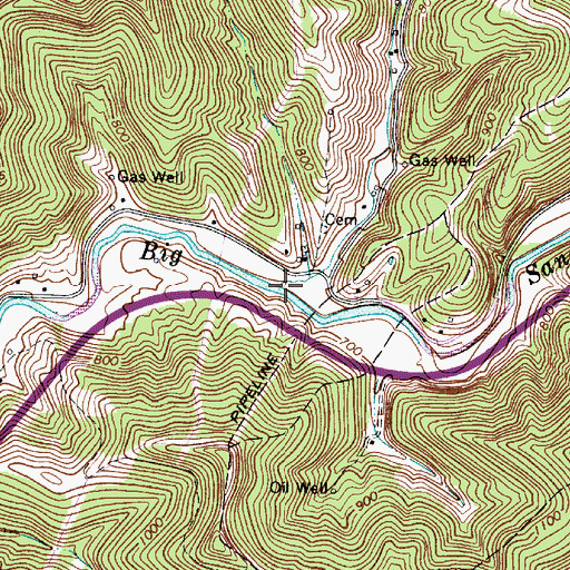 Topographic Map of Two Run, WV