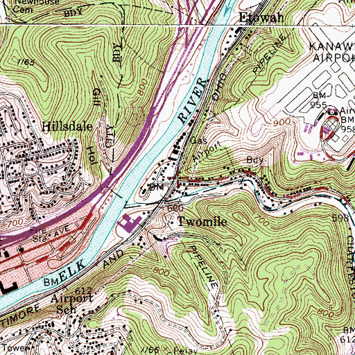 Topographic Map of Twomile, WV