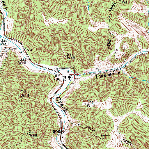 Topographic Map of Twomile Fork, WV