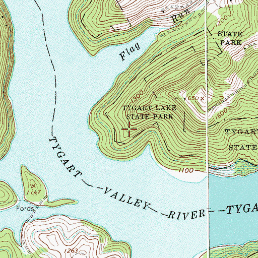 Topographic Map of Tygart Lake State Park, WV