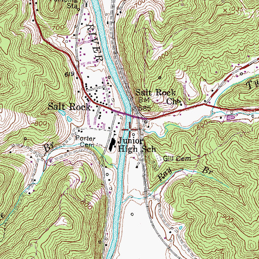Topographic Map of Tyler Creek, WV
