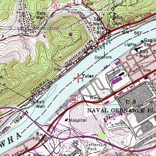 Topographic Map of Tyler Island, WV